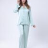 Maria Bonita Pyjama satin chemise volants fleurs – Réf 17776 – Vert d'eau