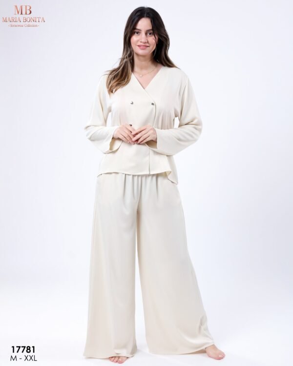 Maria Bonita Pyjama satin croisé pantalon large – Réf 17781 – Écru