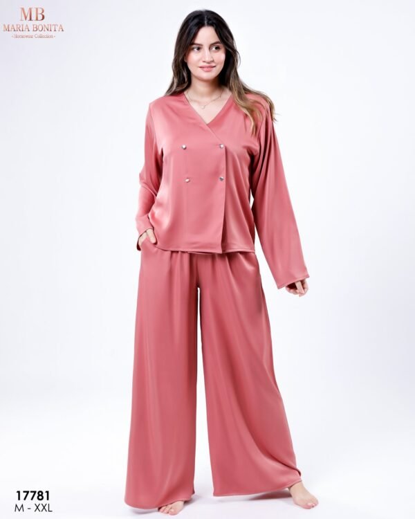 Maria Bonita Pyjama satin croisé pantalon large – Réf 17781 – Vieux rose
