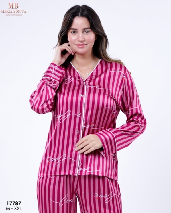 Maria Bonita Pyjama satin chemise rayé – Réf 17787 – Fuchsia