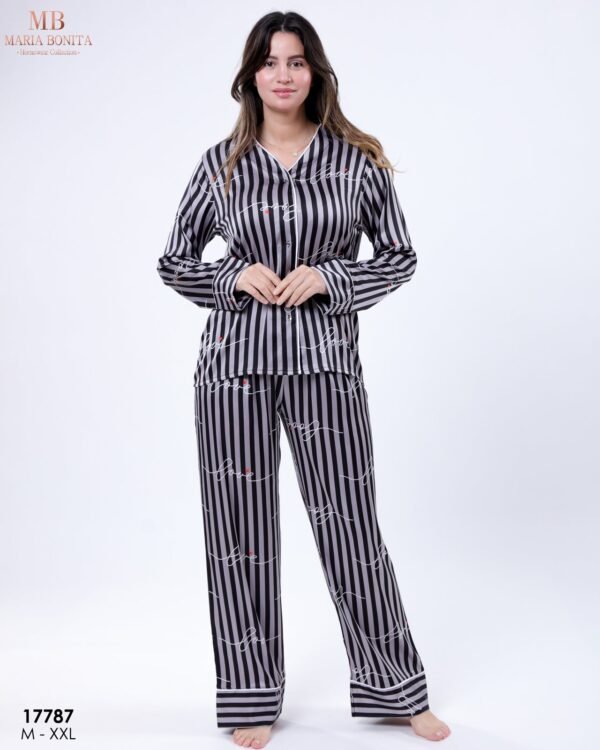 Maria Bonita Pyjama satin chemise rayé – Réf 17787 – Gris anthracite