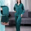 Maria Bonita Pyjama satin jacquard boutonné – Réf 17797 – Vert émeraude