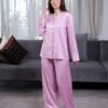 Maria Bonita Pyjama satin jacquard boutonné – Réf 17797 – Rose lilas