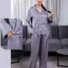 Maria Bonita Pyjama satin chemise dentelle – Réf 18017 – Gris