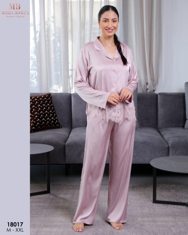 Maria Bonita Pyjama satin chemise dentelle – Réf 18017 – Vieux rose