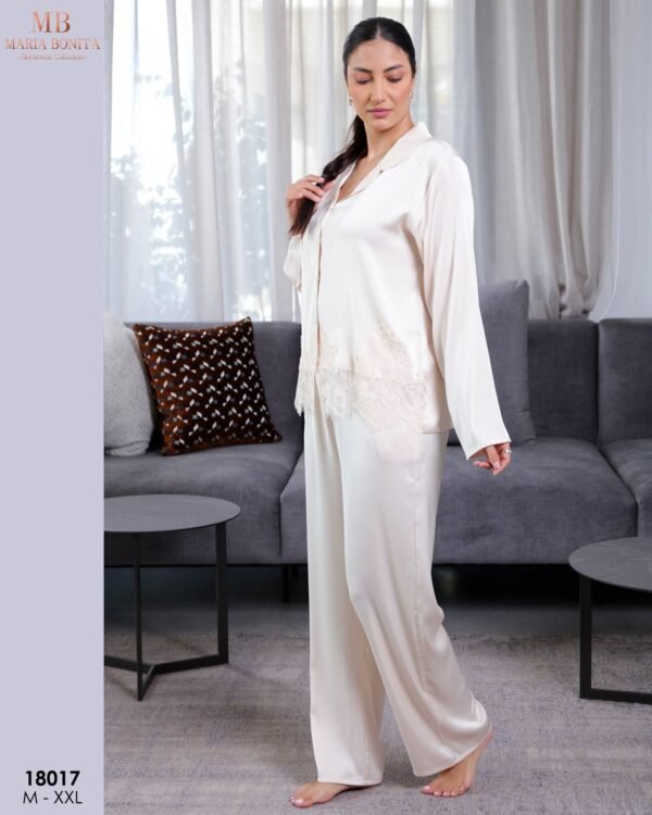Maria Bonita Pyjama satin chemise dentelle – Réf 18017 – Ivoire