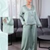 Maria Bonita Pyjama satin croisé pantalon large – Réf 18019 – Vert sauge