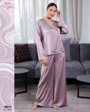 Maria Bonita Pyjama satin croisé pantalon large – Réf 18019 – Mauve