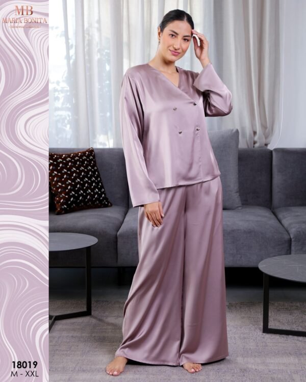 Maria Bonita Pyjama satin croisé pantalon large – Réf 18019 – Mauve