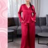 Maria Bonita Pyjama satin croisé pantalon large – Réf 18019 – Rouge