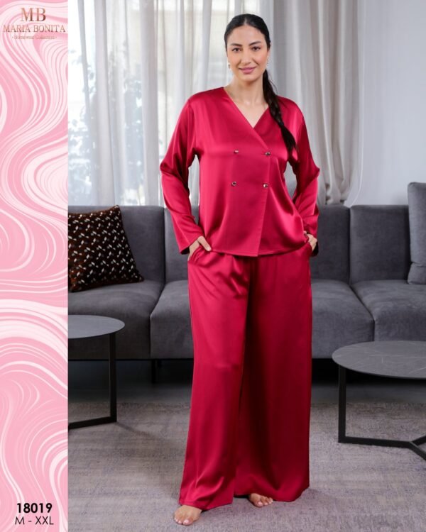 Maria Bonita Pyjama satin croisé pantalon large – Réf 18019 – Rouge