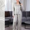 Maria Bonita Pyjama satin croisé pantalon large – Réf 18019 – Taupe