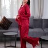 Maria Bonita Pyjama satin chemise à plumes – Réf 18026 – Bordeaux