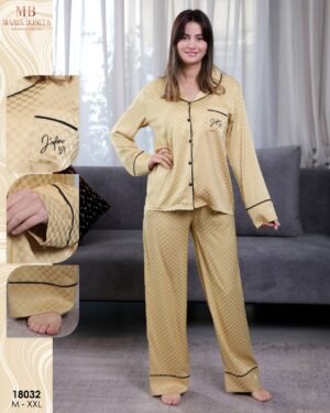 Maria Bonita Pyjama satin chemise damier – Réf 18032 – Doré