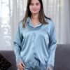 Maria Bonita Pyjama satin chemise dentelle – Réf 18040 – Bleu gris