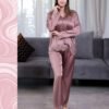 Maria Bonita Pyjama satin chemise dentelle – Réf 18040 – Taupe rosé