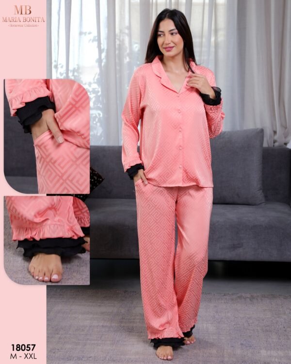 Maria Bonita Pyjama satin jacquard volants – Réf 18057 – Corail