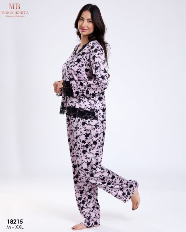 Maria Bonita Pyjama satin fleuri dentelle – Réf 18215 – Lilas et noir
