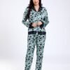 Maria Bonita Pyjama satin fleuri dentelle – Réf 18215 – Vert d'eau et noir