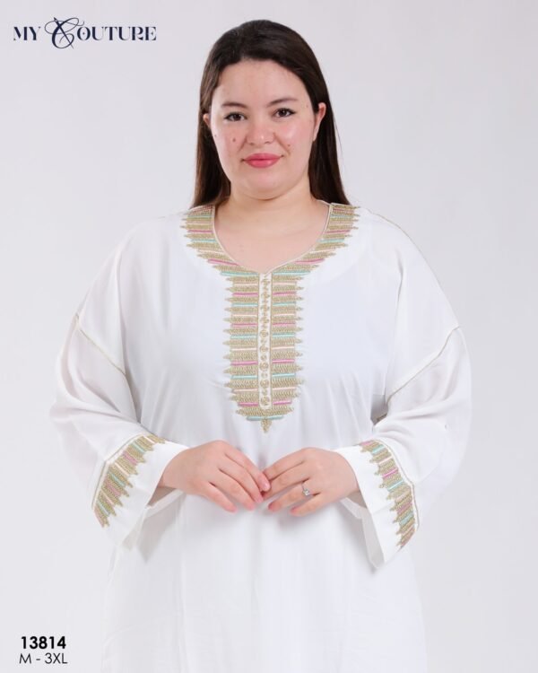 My Couture Caftan d'intérieur brodé – Réf 13814 – Blanc