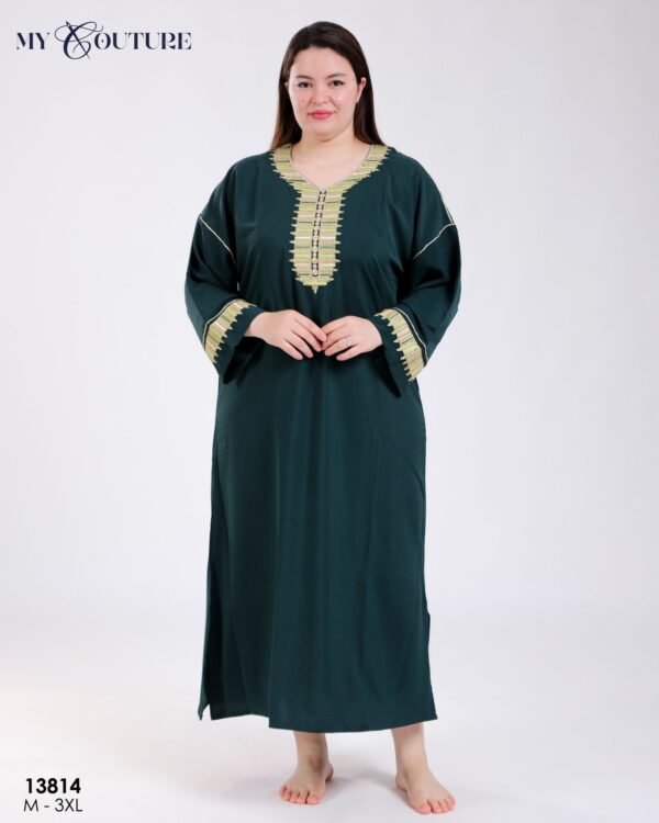 My Couture Caftan d'intérieur brodé – Réf 13814 – Vert bouteille