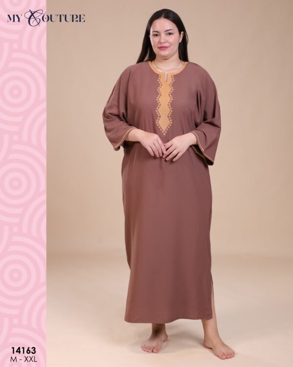My Couture Caftan d'intérieur brodé – Réf 14163 – Marron