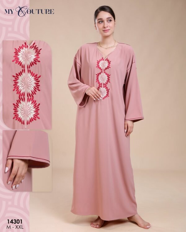 My Couture Caftan d'intérieur brodé – Réf 14301 – Vieux rose