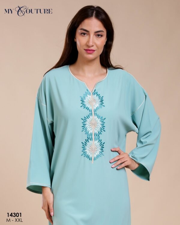 My Couture Caftan d'intérieur brodé – Réf 14301 – Vert d'eau