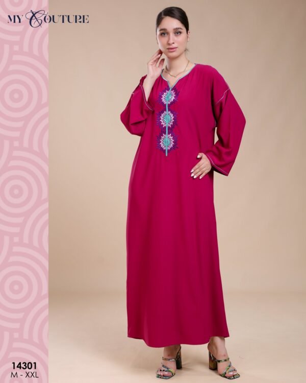 My Couture Caftan d'intérieur brodé – Réf 14301 – Framboise