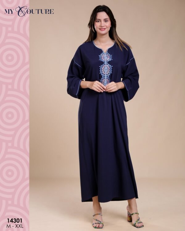 My Couture Caftan d'intérieur brodé – Réf 14301 – Bleu marine