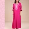 My Couture Caftan d'intérieur brodé – Réf 14341 – Fuchsia