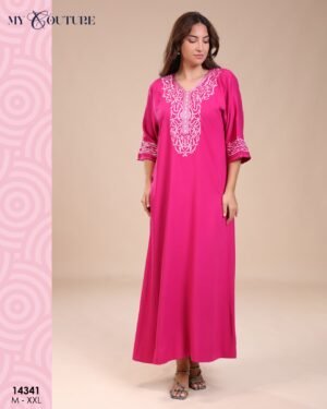 My Couture Caftan d'intérieur brodé – Réf 14341 – Fuchsia
