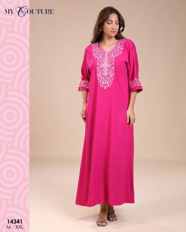 My Couture Caftan d'intérieur brodé – Réf 14341 – Fuchsia