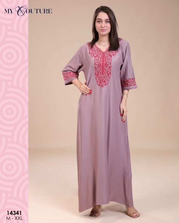 My Couture Caftan d'intérieur brodé – Réf 14341 – Mauve
