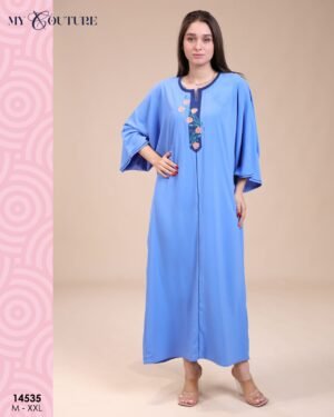 My Couture Caftan d'intérieur brodé – Réf 14535 – Bleu