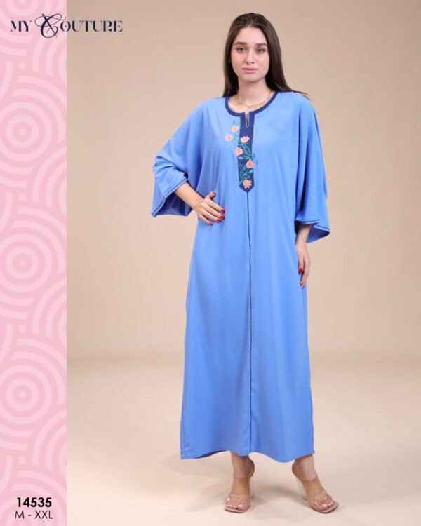 My Couture Caftan d'intérieur brodé – Réf 14535 – Bleu