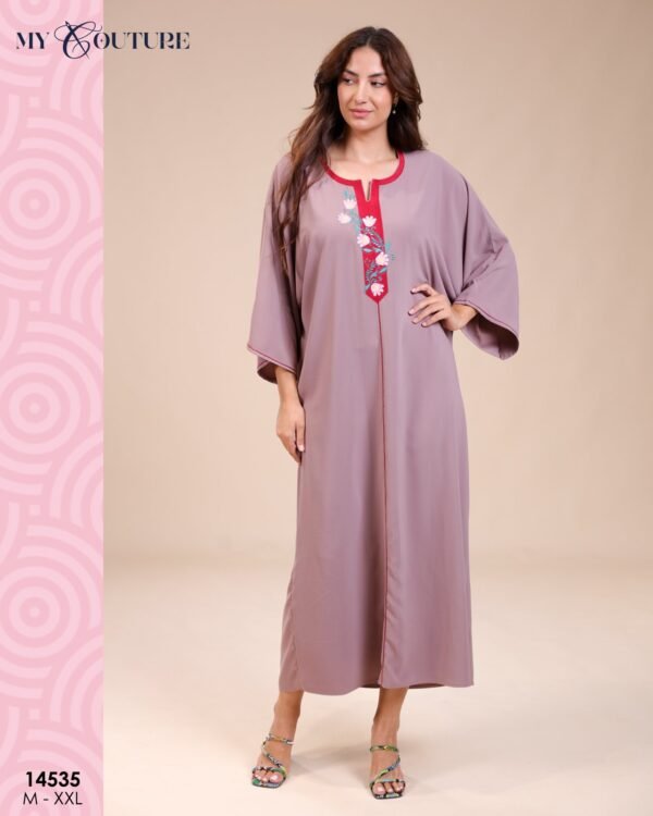 My Couture Caftan d'intérieur brodé – Réf 14535 – Taupe