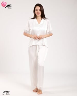 Rose Miss Pyjama satin – Réf 00050 – Blanc