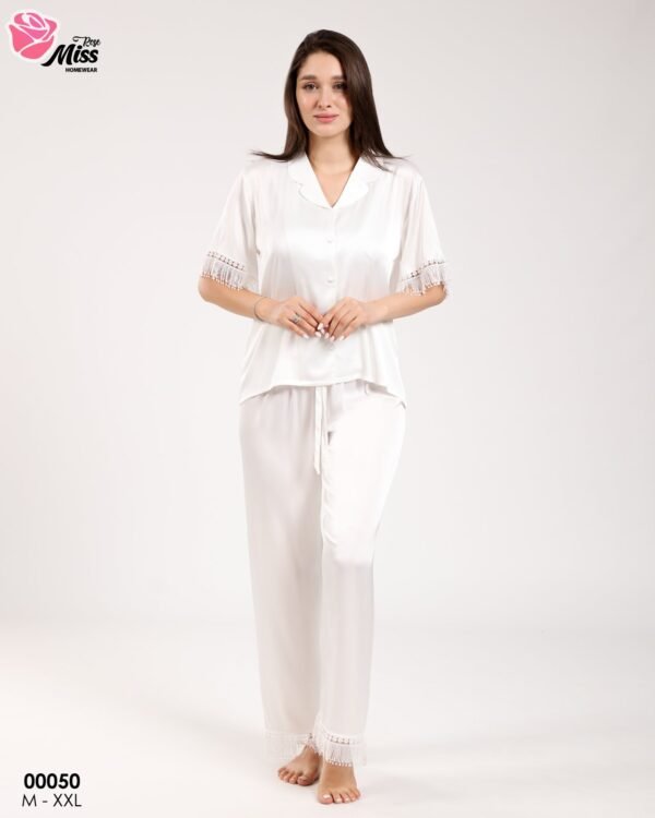 Rose Miss Pyjama satin – Réf 00050 – Blanc