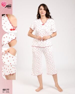 Rose Miss Pyjama pantacourt – Réf 00177 – Blanc