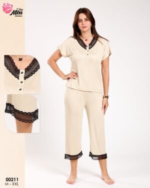 Rose Miss Pyjama pantacourt – Réf 00211 – Beige