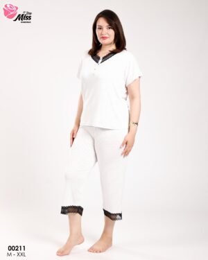 Rose Miss Pyjama pantacourt – Réf 00211 – Blanc
