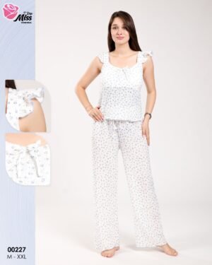 Rose Miss Pyjama – Réf 00227 – Blanc fleurs bleues