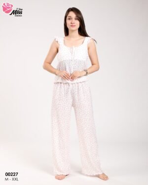 Rose Miss Pyjama – Réf 00227 – Blanc fleurs roses