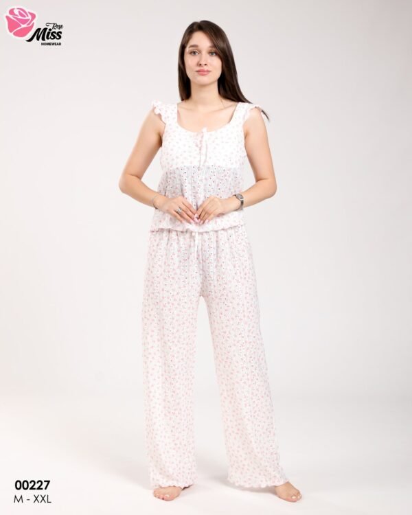 Rose Miss Pyjama – Réf 00227 – Blanc fleurs roses
