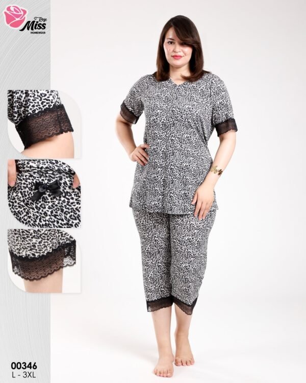 Rose Miss Pyjama pantacourt – Réf 00346 – Gris léopard