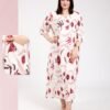 Rose Miss Robe d'intérieur longue – Réf 00438 – Écru motif rouge