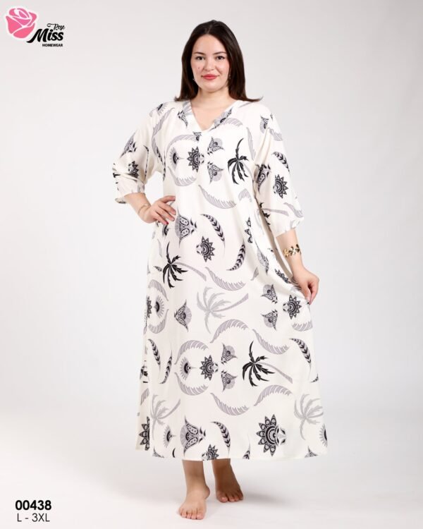 Rose Miss Robe d'intérieur longue – Réf 00438 – Écru motif gris