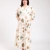 Rose Miss Robe d'intérieur longue – Réf 00438 – Écru motif vert