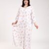 Rose Miss Robe d'intérieur longue – Réf 00439 – Écru motif rose